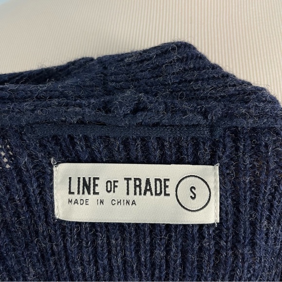 Line of Trade Men's S 100% Shetland Wool Cardigan Sweater Shawl Collar Navy Blue - Picture 10 of 12